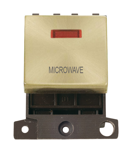 Click MiniGrid MD023SBMW Satin Brass 20A Double Pole Microwave Switch Module with Neon