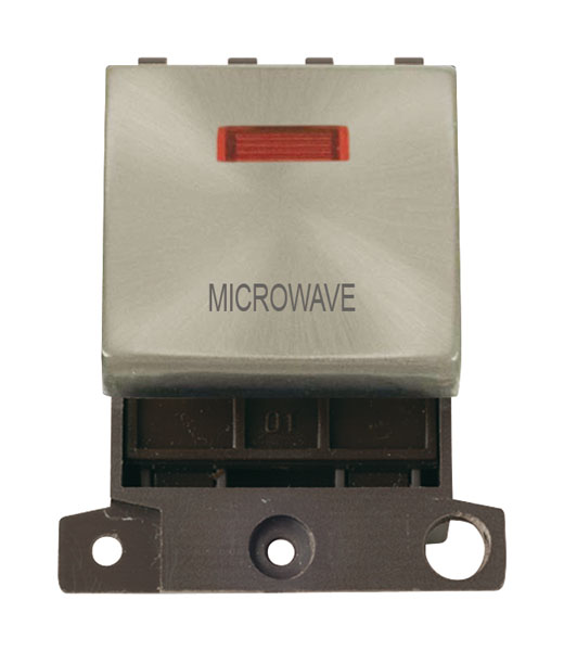 Click MiniGrid MD023SCMW Satin Chrome 20A Double Pole Microwave Switch Module with Neon