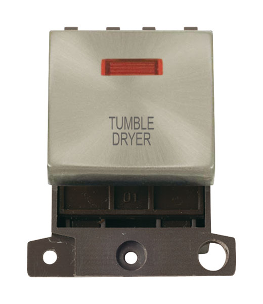 Click MiniGrid MD023SCTD Satin Chrome 20A Double Pole Tumble Dryer Switch Module with Neon