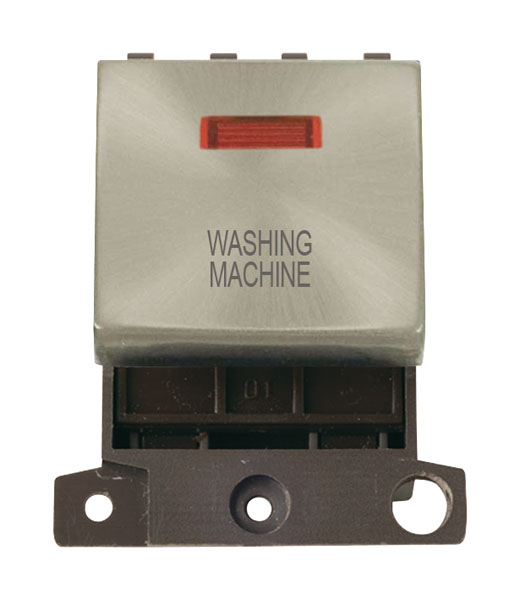 Click MiniGrid MD023SCWM Satin Chrome 20A Double Pole Washing Machine Switch Module with Neon