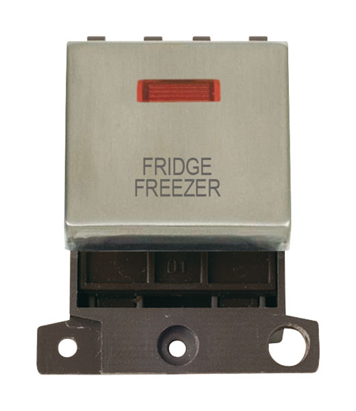 Click MiniGrid MD023SSFF Stainless Steel 20A Double Pole Fridge Freezer Switch Module with Neon