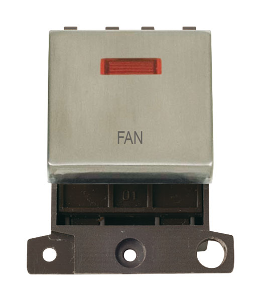 Click MiniGrid MD023SSFN Stainless Steel 20A Double Pole Fan Switch Module with Neon