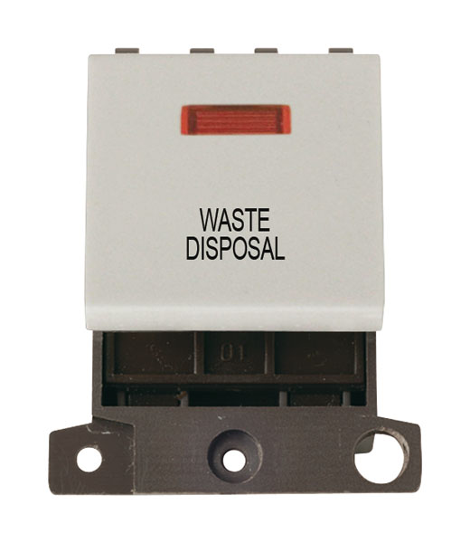 Click MiniGrid MD023WHWD White 20A Double Pole Waste Disposal Switch Module with Neon