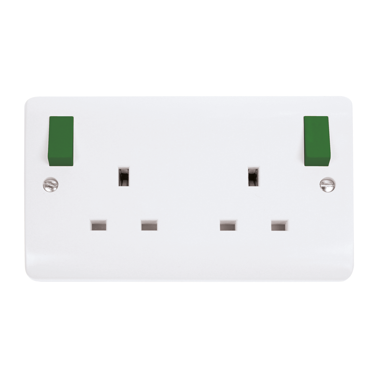 Click Mode 13A 2 Gang DP Switched Socket Green Rockers