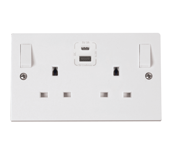 Click Polar Type A & C USB Double Switched Socket PRW786