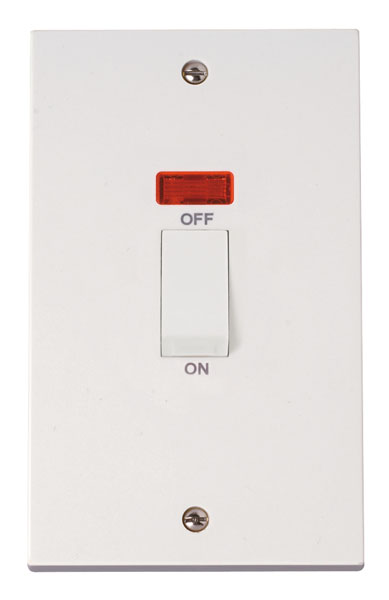 Click Polar 45A 2 Gang Single Cooker Switch with Neon PRW503
