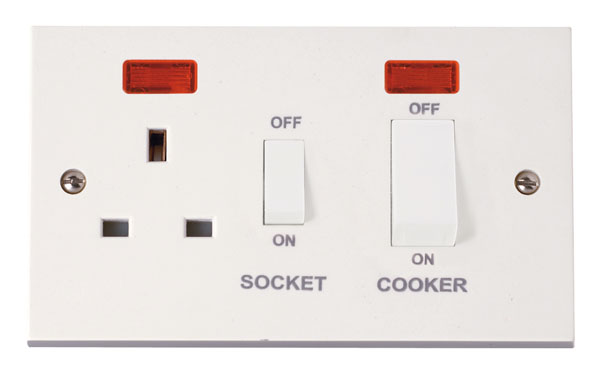 Click Polar 45A Cooker Switch with 13A Sw Socket & Neons PRW505