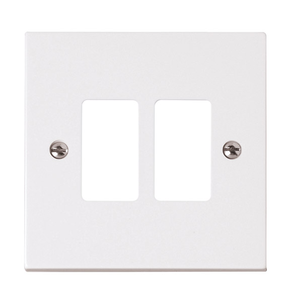Click Polar White 2 Gang Grid Pro Front Plate PRW20402