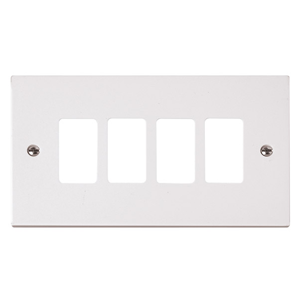 Click Polar White 4 Gang Grid Pro Front Plate PRW20404