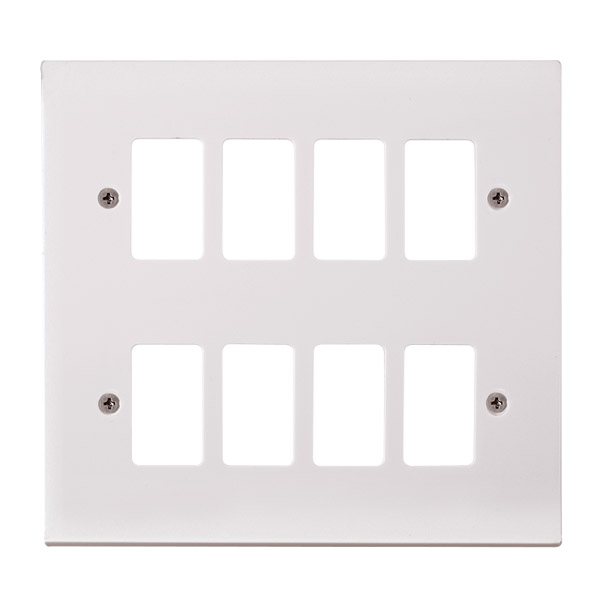 Click Polar White 8 Gang Grid Pro Front Plate PRW20508