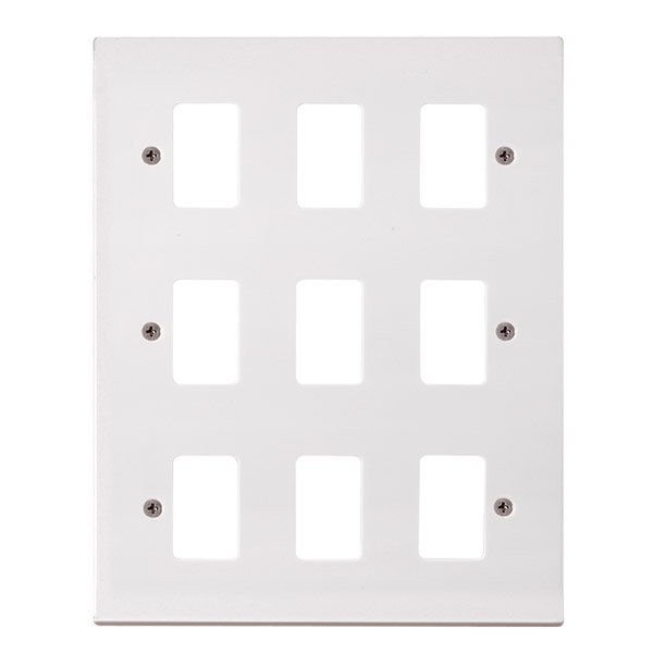 Click Polar White 9 Gang Grid Pro Front Plate PRW20509