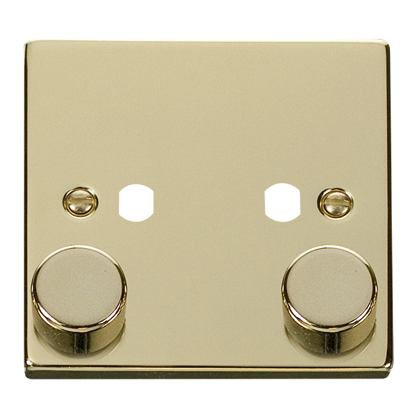 Click Deco Polished Brass 2 Gang Empty Dimmer Plate with Knobs VPBR152PL