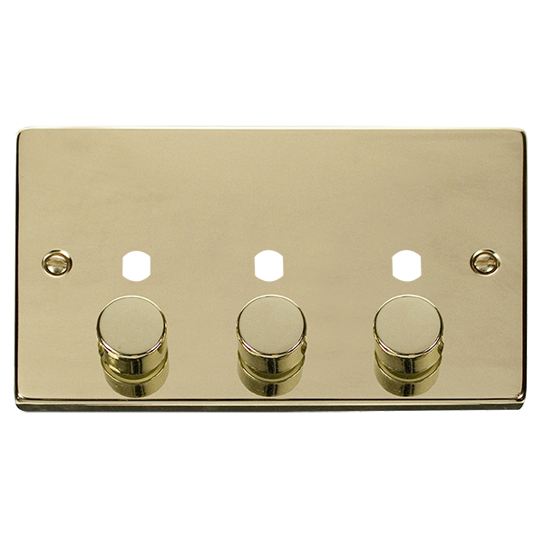 Click Deco Polished Brass 3 Gang Empty Dimmer Plate with Knobs VPBR153PL
