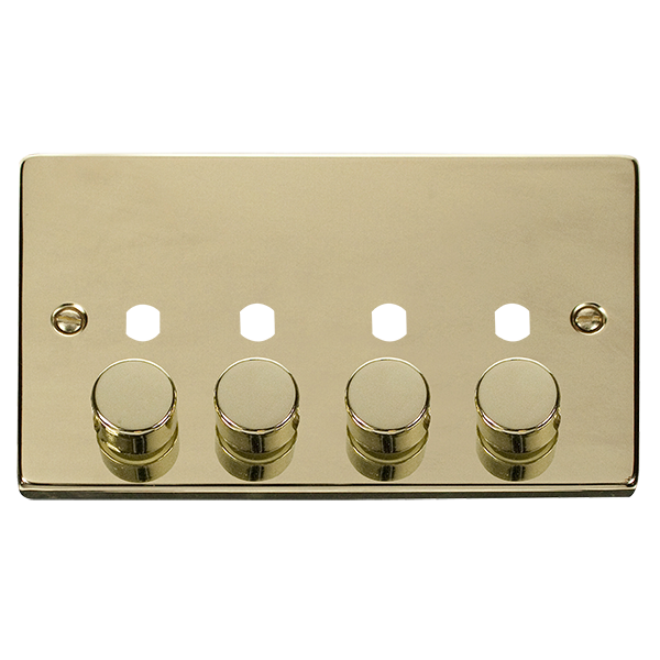 Click Deco Polished Brass 4 Gang Empty Dimmer Plate with Knobs VPBR154PL