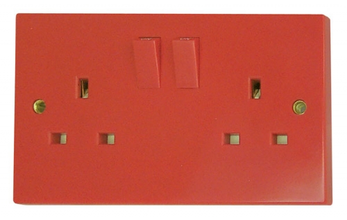 Click Red 13A 2 Gang DP Double Socket (Twin Earth, Clean Earth)