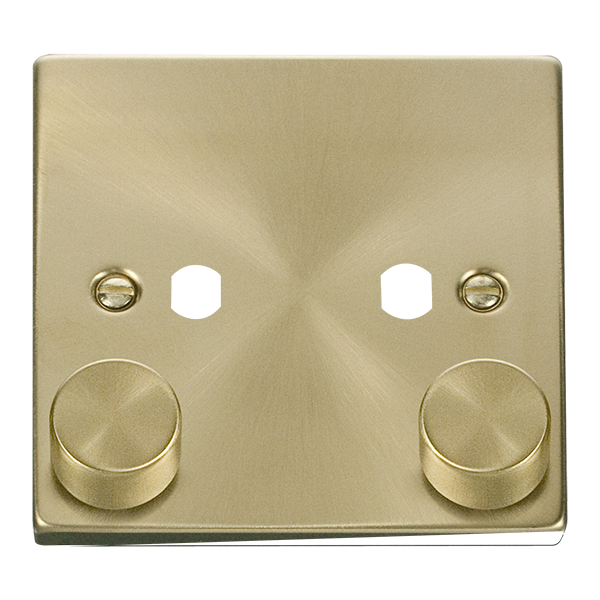 Click Satin Brass 2G Empty Dimmer Plate with Knobs VPSB152PL