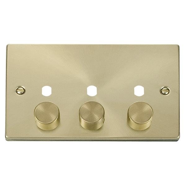 Click Satin Brass 3G Empty Dimmer Plate with Knobs VPSB153PL