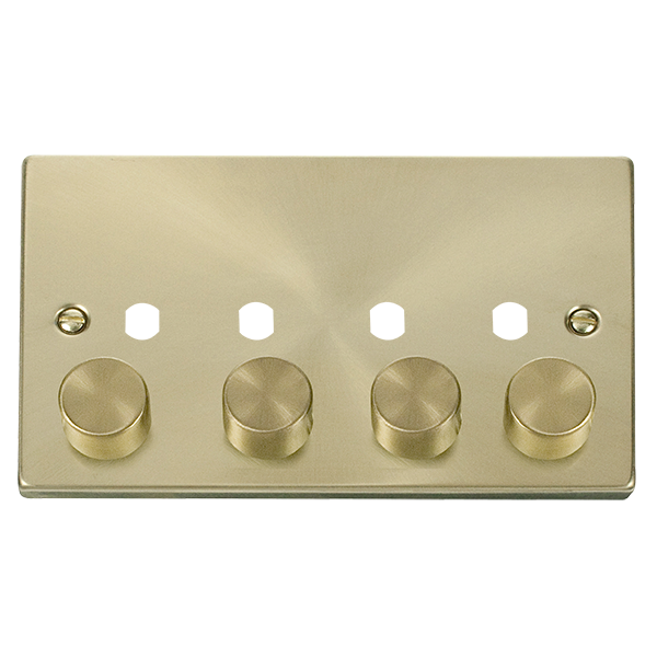 Click Satin Brass 4G Empty Dimmer Plate with Knobs VPSB154PL