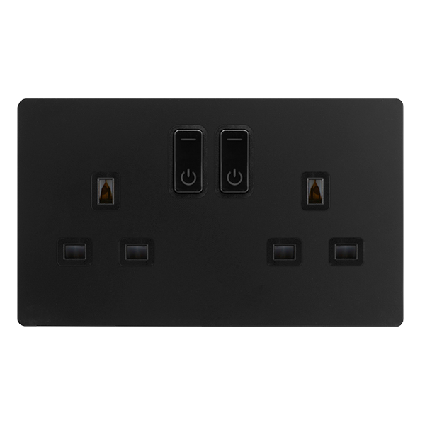 Click Smart+ Matt Black 13A 2 Gang Zigbee Smart Switched Socket SFBK30036BK