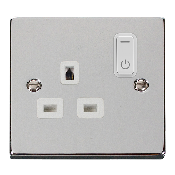 Click Smart+ Polished Chrome 13A 1G Zigbee Smart Switched Socket VPCH30535WH