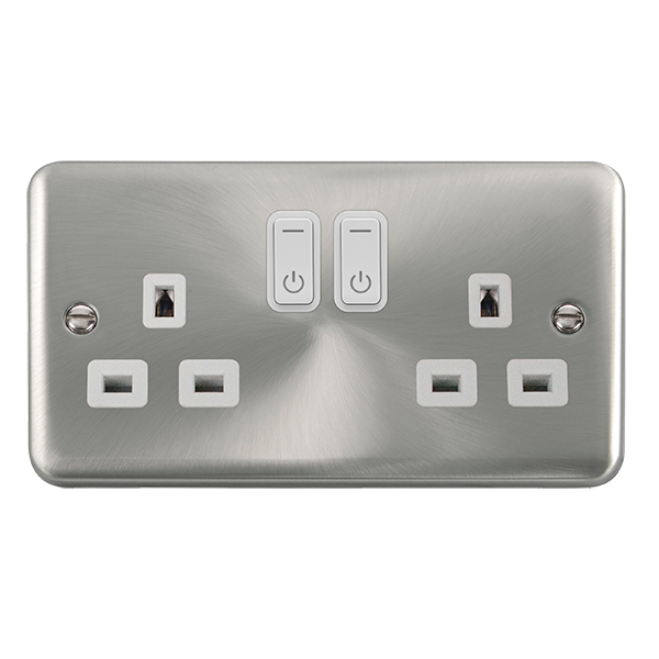 Click Smart+ Satin Chrome 13A 2G Zigbee Smart Switched Socket DPSC30536WH