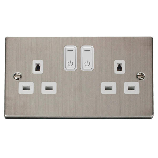 Click Smart+ Stainless Steel 13A 2 Gang Zigbee Smart Switched Socket VPSS30536WH
