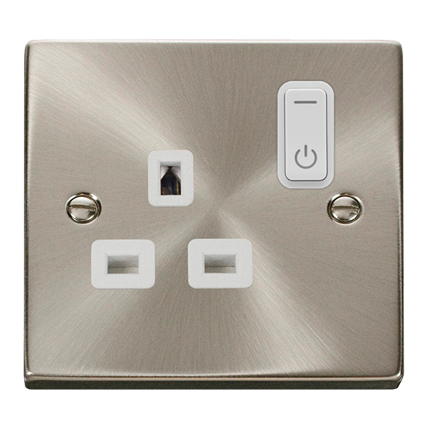 Click Smart+ Satin Chrome 13A 1G Zigbee Smart Switched Socket VPSC30535WH
