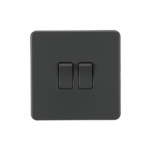 Knightsbridge Screwless Flat Plate Anthracite 10A 2 Gang 2 Way Switch SF3000AT