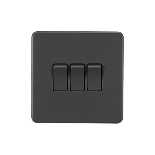 Knightsbridge Screwless Flat Plate Anthracite 10A 3 Gang 2 Way Switch SF4000AT