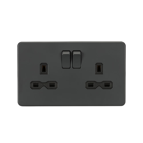 Knightsbridge Screwless Flat Plate Anthracite 13A Double Switched Socket SFR9000AT