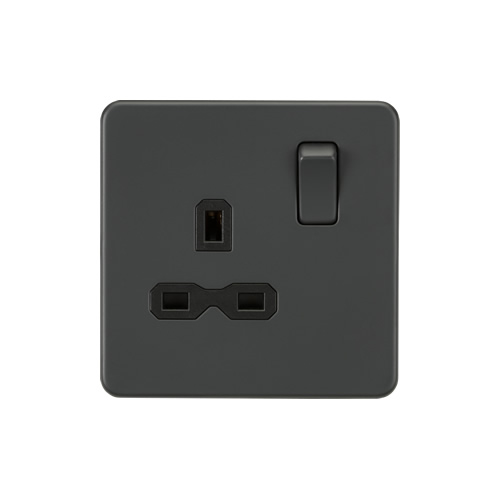 Knightsbridge Screwless Flat Plate Anthracite 13A Single Switched Socket SFR7000AT
