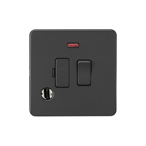 Knightsbridge Screwless Flat Plate Anthracite 13A Switched Fused Spur with Neon & Flex Outlet SF6300FAT