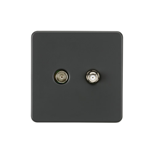 Knightsbridge Screwless Flat Plate Anthracite 1 Gang Isolated TV and SAT TV Outlet SF0140AT
