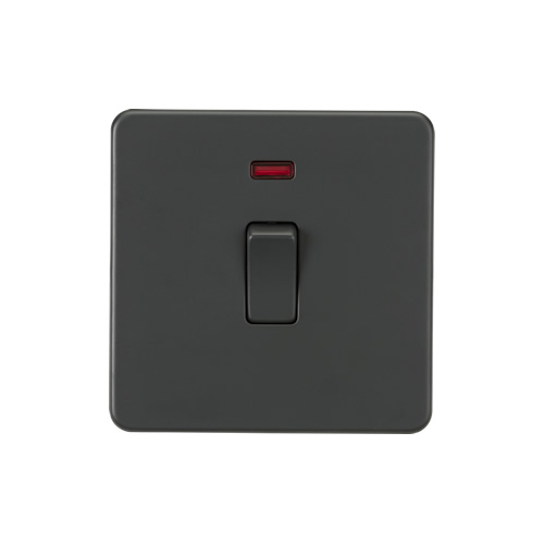Knightsbridge Screwless Flat Plate Anthracite 20A 1 Gang Double Pole Switch with Neon SF8341NAT