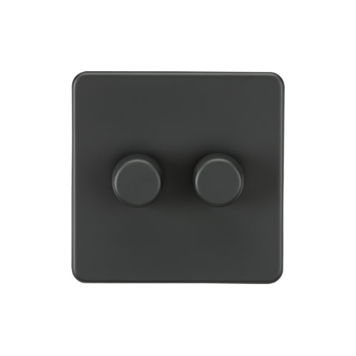 Knightsbridge Screwless Flat Plate Anthracite 2 Gang 2 Way 10-200W (5-150W LED) Intelligent Dimmer SF2192AT