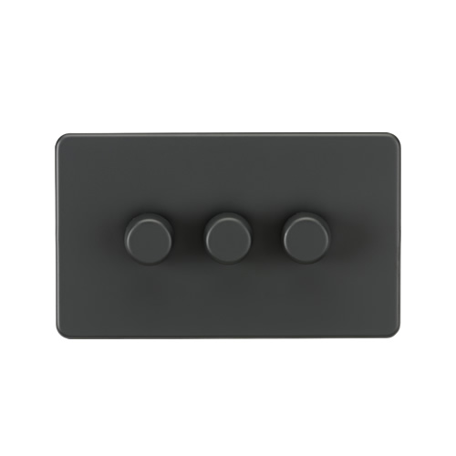 Knightsbridge Screwless Flat Plate Anthracite 3 Gang 2 Way 10-200W (5-150W LED) Intelligent Dimmer SF2193AT