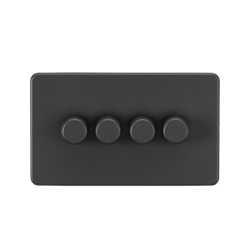 Knightsbridge Screwless Flat Plate Anthracite 4 Gang 2 Way 10-200W (5-150W LED) Intelligent Dimmer SF2194AT