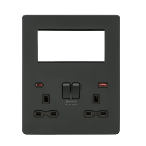 Knightsbridge Screwless Flat Plate Anthracite Small Multimedia Combination Plate with FASTCHARGE USB SFR994AT
