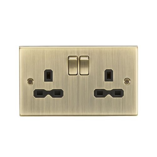 Knightsbridge Antique Brass 13A Double Switched Socket CS9AB