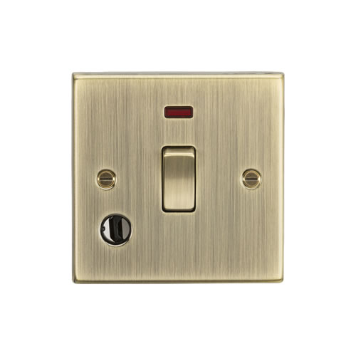 Knightsbridge Antique Brass 20A 1 Gang Double Pole Switch with Neon & Flex Outlet CS834FAB