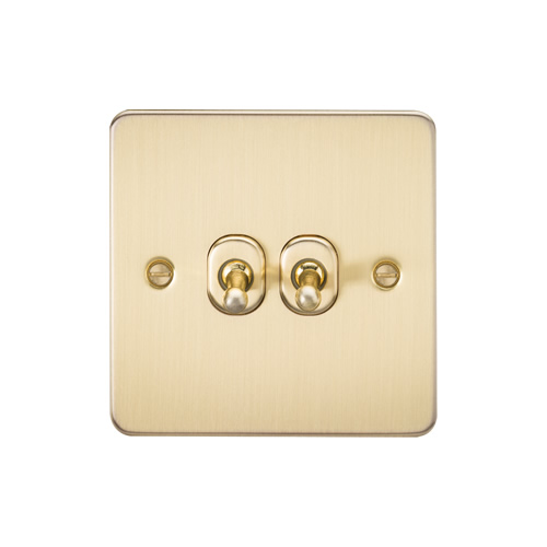 Knightsbridge Brushed Brass 10A 2 Gang 2 Way Toggle Switch FP2TOGBB