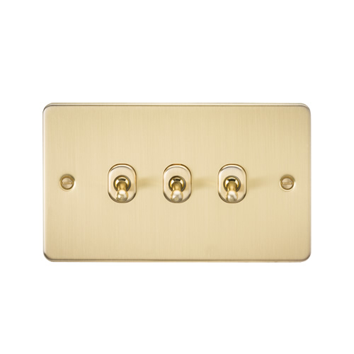 Knightsbridge Brushed Brass 10A 3 Gang 2 Way Toggle Switch FP3TOGBB