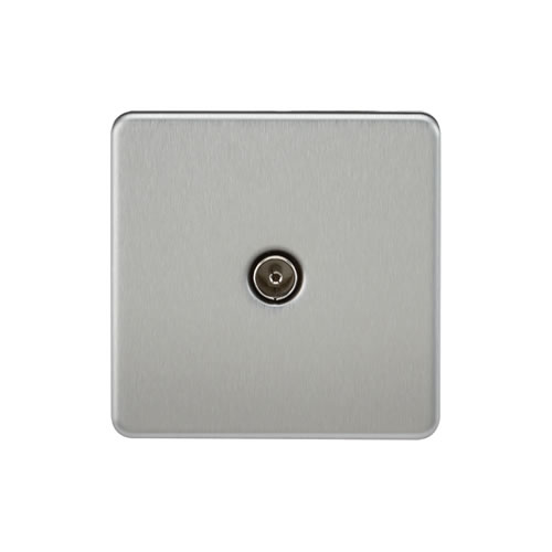 Knightsbridge Screwless Flat Plate Brushed Chrome 1 Gang Non-Isolated TV Outlet SF0100BC