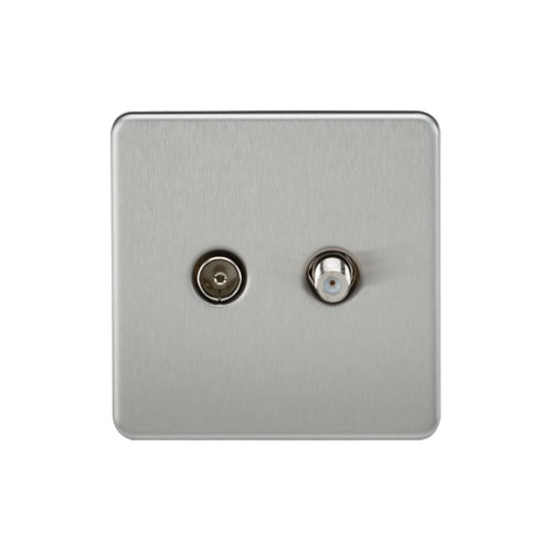 Knightsbridge Screwless Flat Plate Brushed Chrome 1 Gang Isolated TV and SAT TV Outlet SF0140BC