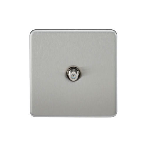 Knightsbridge Screwless Flat Plate Brushed Chrome 1 Gang Non-Isolated SAT TV Outlet SF0150BC