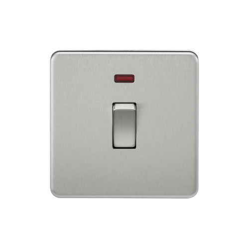 Knightsbridge Screwless Flat Plate Brushed Chrome 20A 1 Gang Double Pole Switch with Neon SF8341NBC