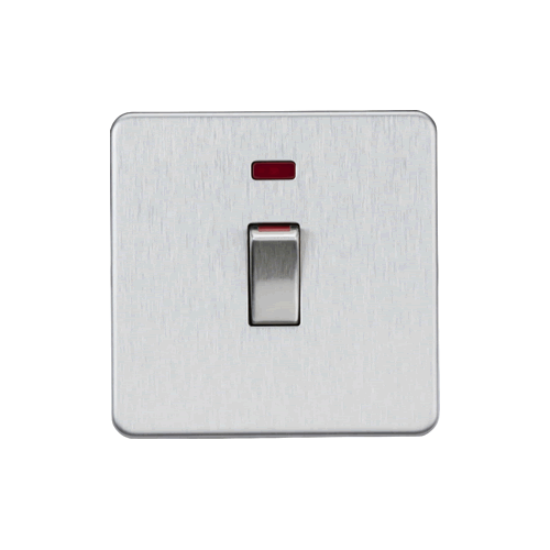 Knightsbridge Screwless Flat Plate Brushed Chrome 45A 1 Gang Double Pole Switch with Neon SF81MNBC