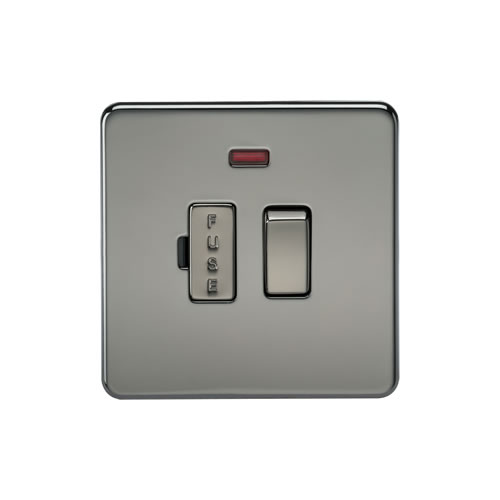 Knightsbridge Screwless Flat Plate Black Nickel 13A Switched Fused Spur with Neon SF6300NBN