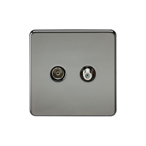 Knightsbridge Screwless Flat Plate Black Nickel 1 Gang Isolated TV and SAT TV Outlet SF0140BN