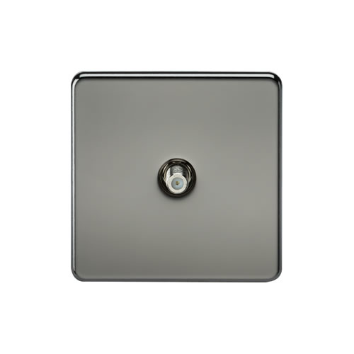 Knightsbridge Screwless Flat Plate Black Nickel 1 Gang Non-Isolated SAT TV Outlet SF0150BN